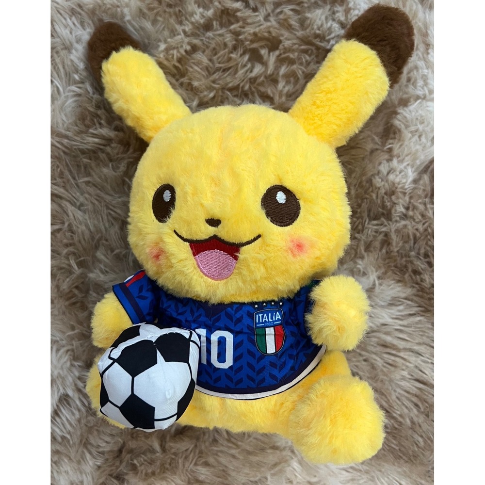 Pokemon Pikachu Italy Soccer Jersey Plush 10 Inch Stuffed Animal FIGC 10 Blue